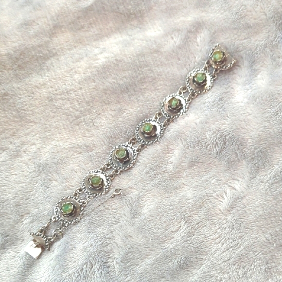 Jewelry - Antique Sterling Silver Marked 900 With Green Stone Bracelet